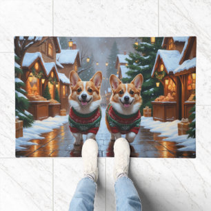 Corgi Dogs Christmas Snow Holiday Doormat