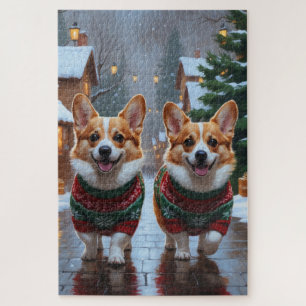 Corgi Dogs Christmas Snow Holiday Jigsaw Puzzle