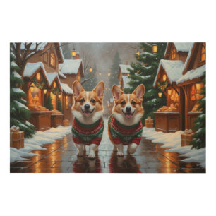 Corgi Dogs Christmas Snow Holiday Wood Wall Art