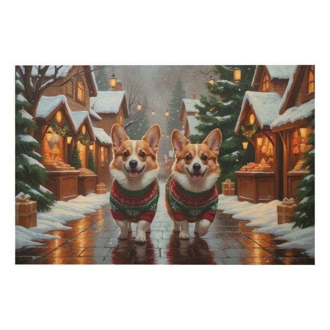 Corgi Dogs Christmas Snow Holiday Wood Wall Art (Front)