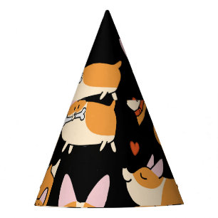 Corgi Dogs, Cute Seamless Background. Party Hat