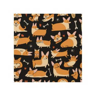 Corgi Dogs, Cute Seamless Background. Wood Wall Art