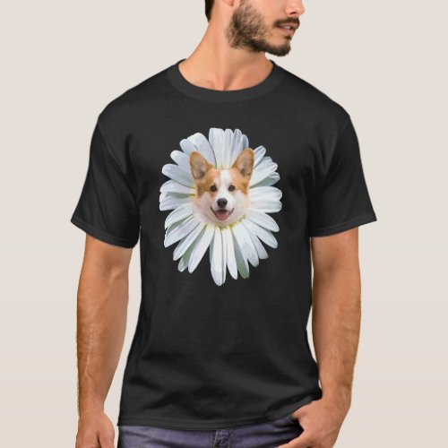 Corgi Dogs Daisy Flower Corgi Mom Woman T-Shirt