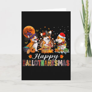 Corgi Dogs Halloween Thanksgiving Christmas Hallot Card