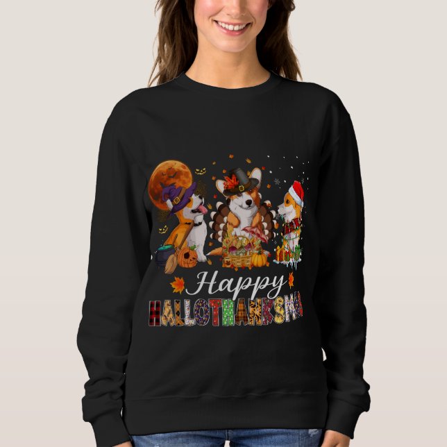 Corgi Dogs Halloween Thanksgiving Christmas Hallot Sweatshirt (Front)
