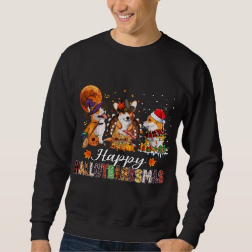 Corgi Dogs Halloween Thanksgiving Christmas Hallot Sweatshirt