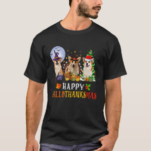 Corgi Dogs Halloween Thanksgiving Christmas Hallot T-Shirt