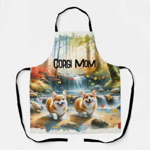 Corgi Dogs In A Woodland Stream With Fall Colors Apron