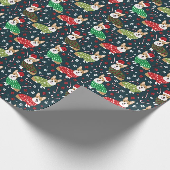 Corgi Dogs in Christmas Sweaters Festive Pattern Wrapping Paper (Corner)