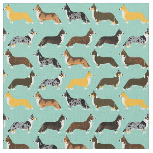 Corgi dogs mint fabric