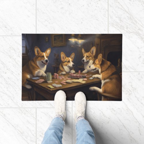 Corgi Dogs Playing Poker Art Doormat