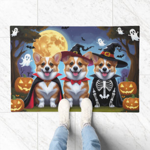 Corgi Dogs Pumpkin Halloween Funny Doormat