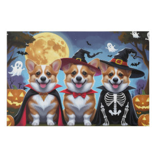 Corgi Dogs Pumpkin Halloween Funny Faux Canvas Print