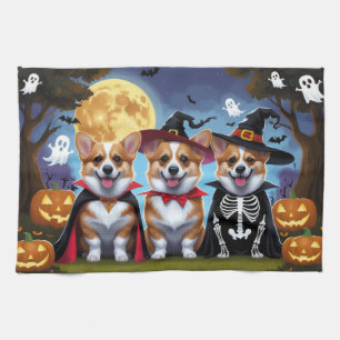 Corgi Dogs Pumpkin Halloween Funny Kitchen Towel
