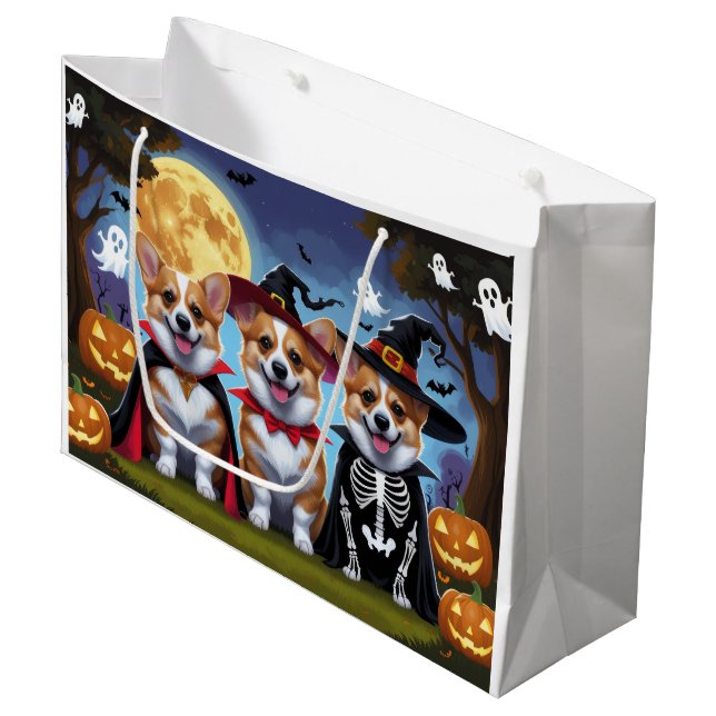 Corgi Dogs Pumpkin Halloween Funny Large Gift Bag (Front Angled)
