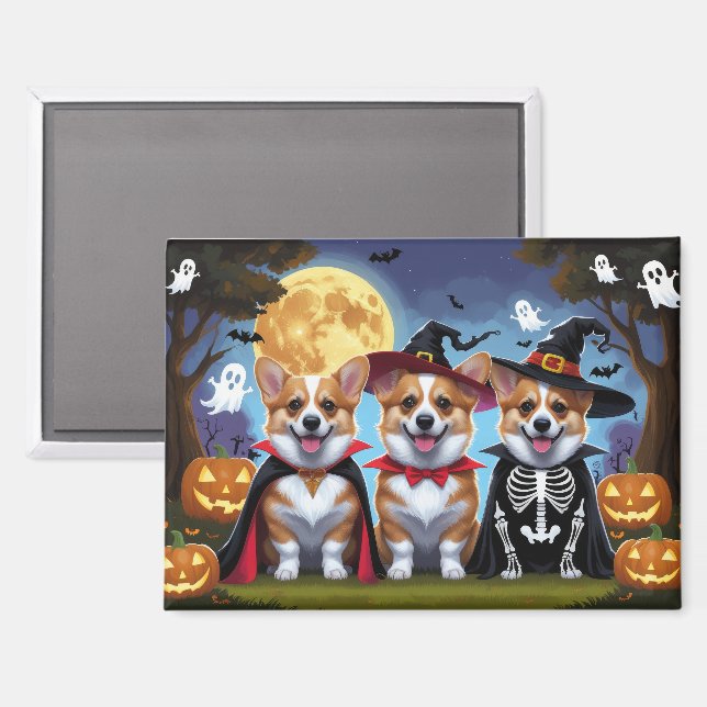 Corgi Dogs Pumpkin Halloween Funny Magnet (Front/Back)