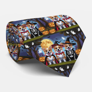 Corgi Dogs Pumpkin Halloween Funny Neck Tie