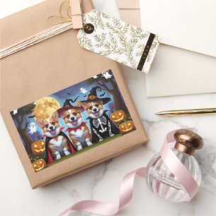 Corgi Dogs Pumpkin Halloween Funny Rectangular Sticker