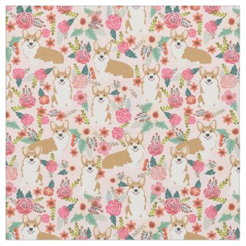 Corgi Dogs Vintage Florals Light Pink Fabric by FriendlyPets at Zazzle