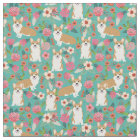 corgi dogs vintage florals turquoise