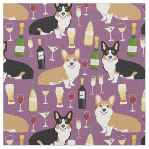 corgi dogs wine purple fabric