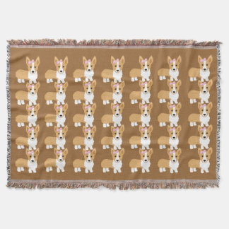 Corgi Dogs with Pink Bow Throw Blanket