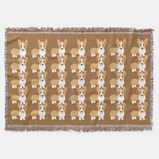 Corgi Dogs with Pink Bow Throw Blanket (Front)