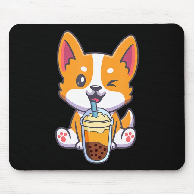 Corgi Drinking Boba Bubble Tea Drink Dog Anime Kaw Mouse Pad (Front)