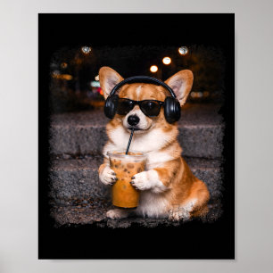 Corgi drinking iced coffee lover humor funny meme poster