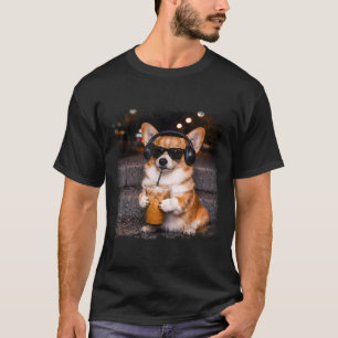 Corgi drinking iced coffee lover humor funny meme T-Shirt