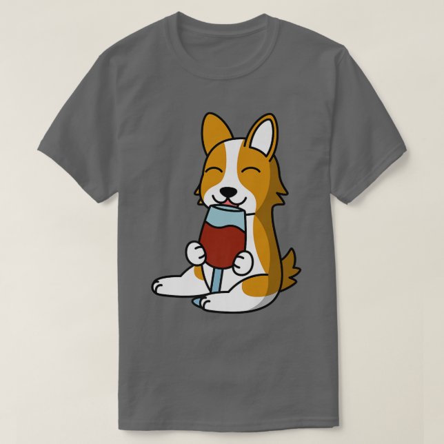 Corgi Drinking Wine Dog284 T-Shirt (Design Front)
