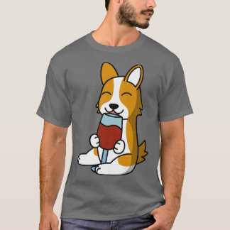 Corgi Drinking Wine Dog284 T-Shirt