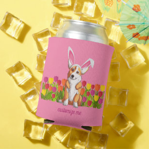 Corgi Easter Bunny Flowers Cute Personalized Party Can Cooler