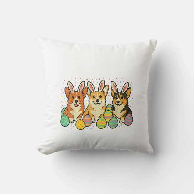 Corgi Easter T-Shirt_1 Throw Pillow (Front)