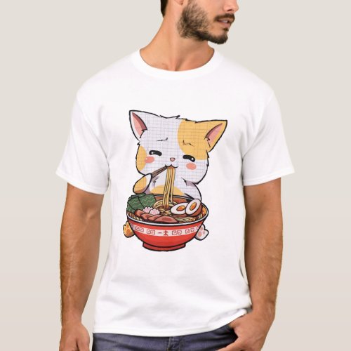 Corgi Eating Ramen Cute Kawaii Noodles T_Shirt