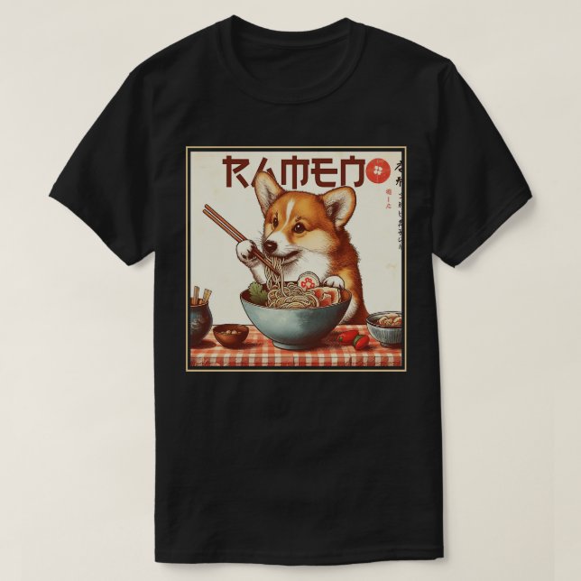 Corgi Eating Ramen T-Shirt (Design Front)