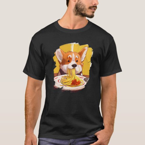 Corgi Eating Spaghetti Pasta Funny Dog Italian Foo T_Shirt