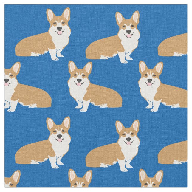 Corgi fabric - blue corgi fabric design (Close Up)