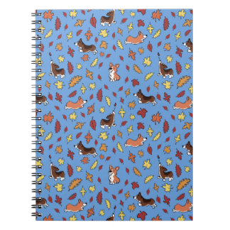 Corgi Fall Leaves Blue Plain Notebook