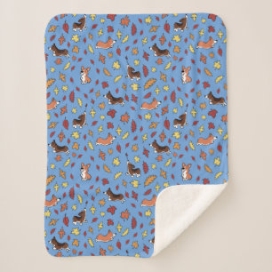 Corgi Fall Leaves Blue Sherpa Blanket