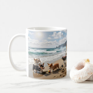 Corgi Family at the Beach Coffee Mug
