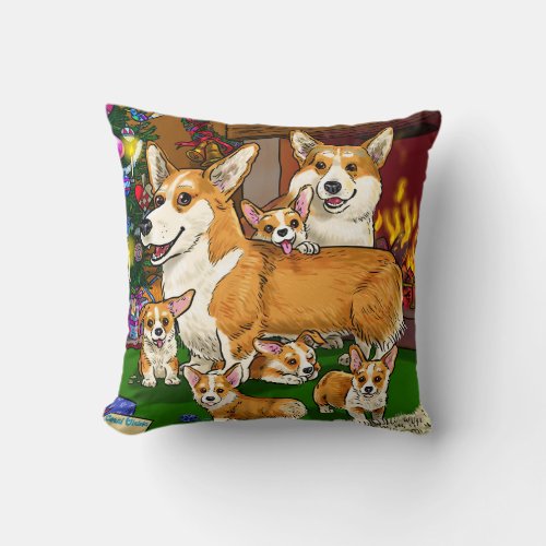 Corgi family Christmas Throw Pillow