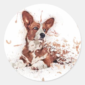 Corgi feather classic round sticker