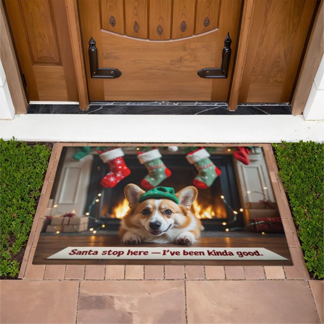 Corgi Festive Holiday Christmas Doormat (Outdoor)