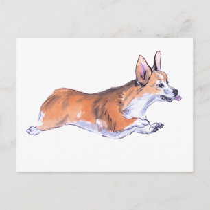Corgi flight sumie painting postcard