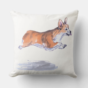 Corgi flight sumie painting throw pillow