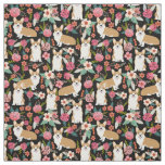 Corgi floral fabric  - black
