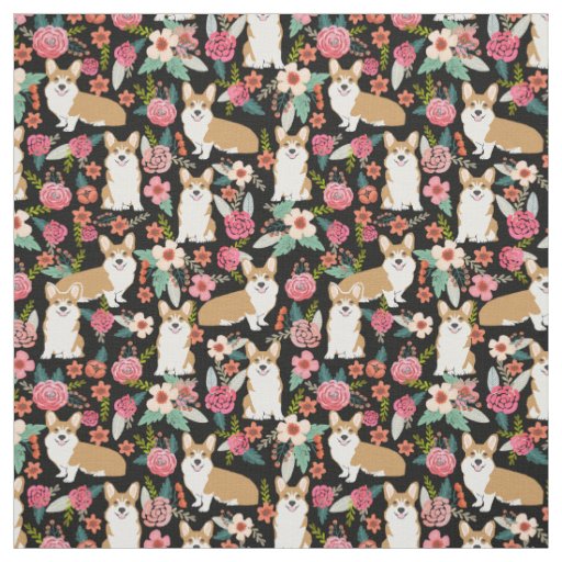 Corgi floral fabric  - black