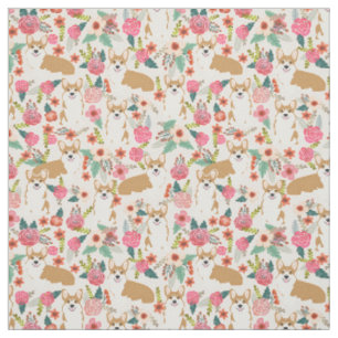 Corgi floral fabric  - cream