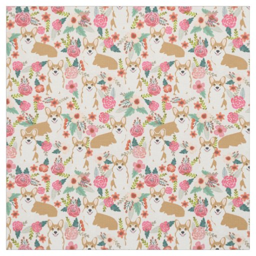 Corgi floral fabric  - cream